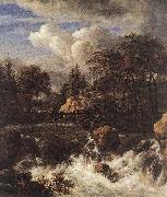 RUISDAEL, Jacob Isaackszon van Waterfall by a Church af Spain oil painting reproduction